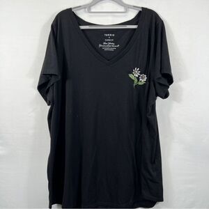 Torrid Skull Daisy Embroidered Girlfriend Classic Fit V-Neck Tee 0834